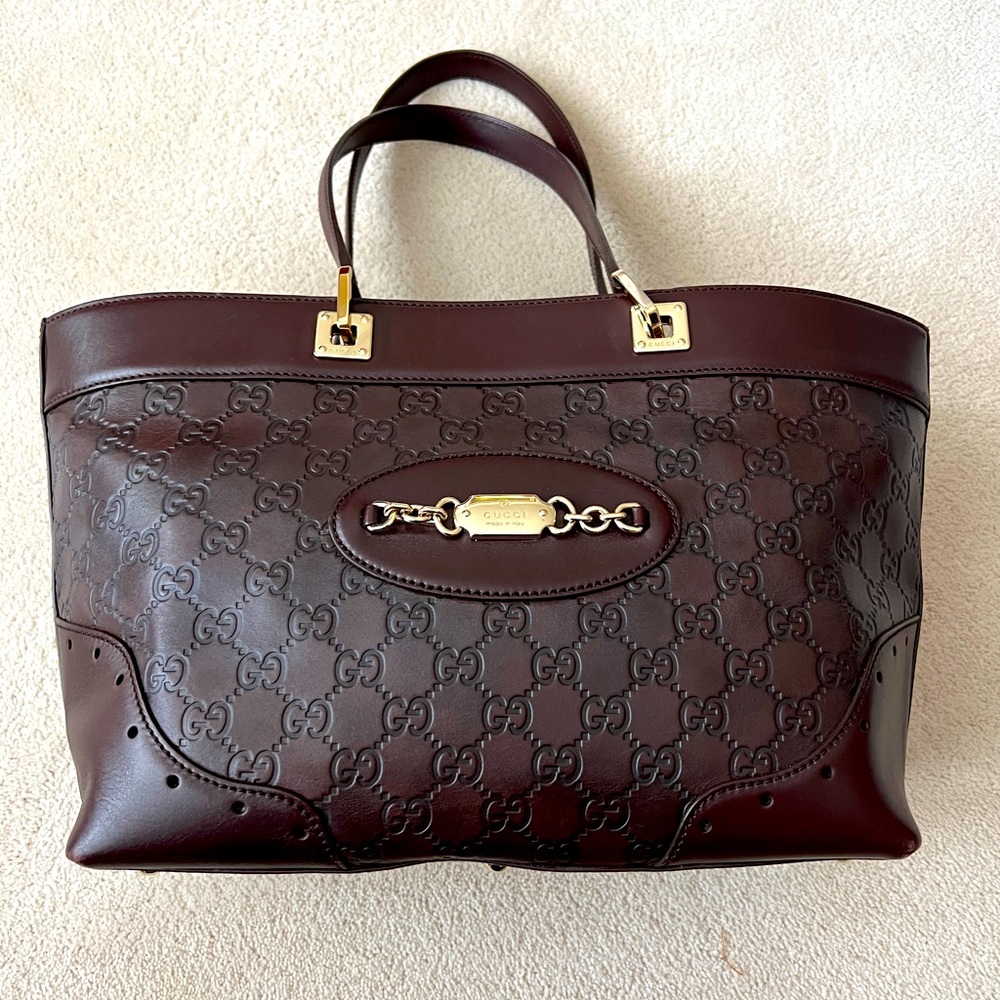 Gucci Guccissima Punch Tote Burgundy Calf Leather Bag